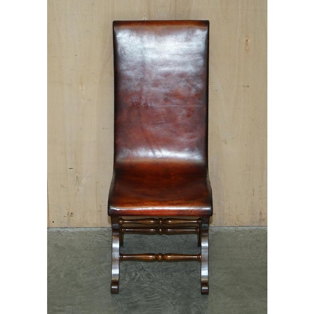 Spanish Brown Leather & Oak Dining Chairs by Pierre Lottier for Alamazan, Set of 6 For Sale - Image 17 of 18