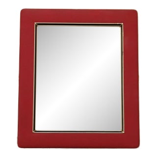 Vintage Umberto Mascagni Upholstered Wall Mirror With Leather and Brass Border For Sale