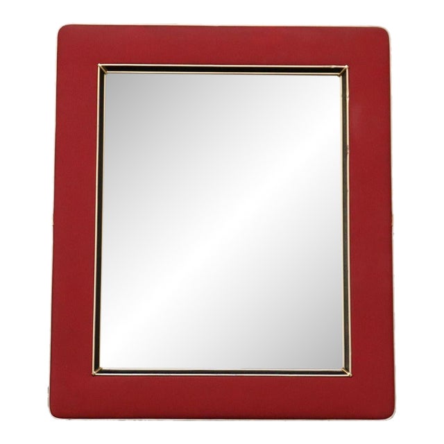 Vintage Umberto Mascagni Upholstered Wall Mirror With Leather and Brass Border For Sale
