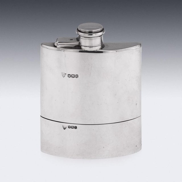 Vintage 20th Century English Silver Hip Flask, Sheffield, 1932 For Sale - Image 3 of 11