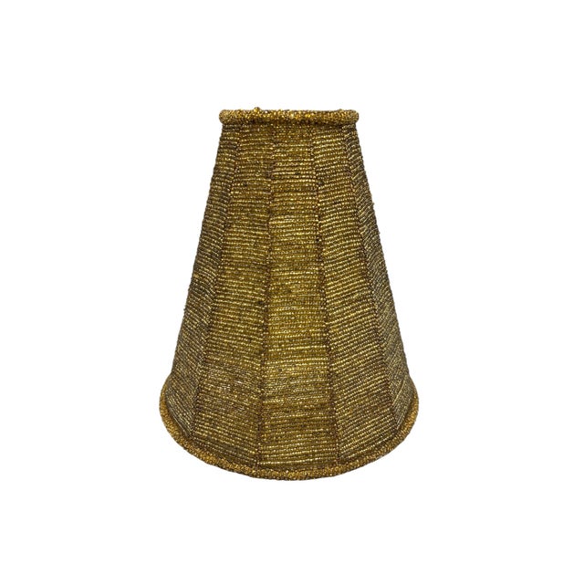 French Country Vintage Gold Glass Bead Lampshade For Sale - Image 3 of 9