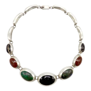 Vintage Taxco Sterling Silver Graduated Multi-Stone Necklace