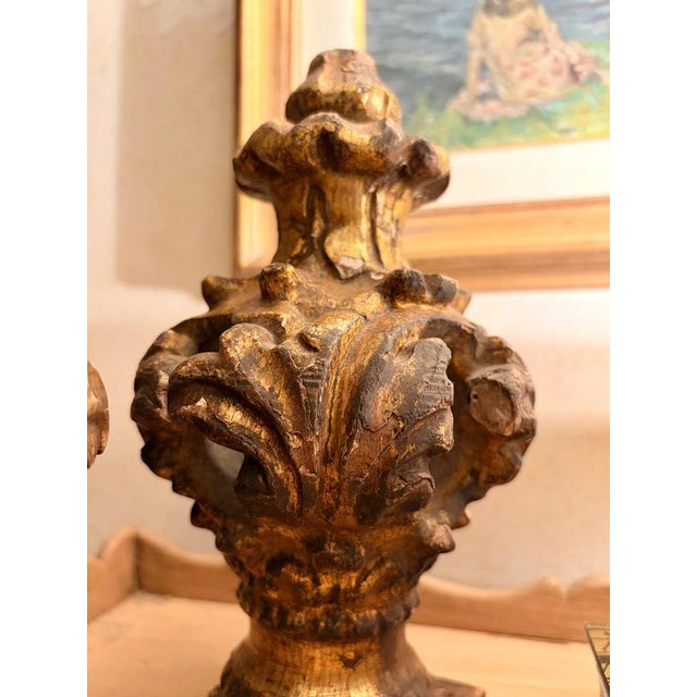 18th Century 18th Century Louis XV Architectural Carved and Gilded Wood Finials, Set of 2 For Sale - Image 5 of 14
