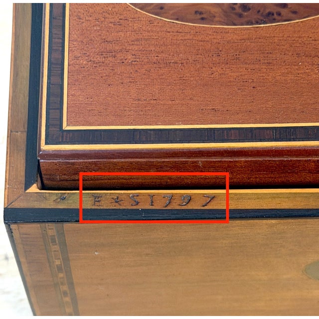 Brown Documented Georgian /Sheraton Marquetry Tea Caddy, with Prince of Wales Feathers For Sale - Image 8 of 18