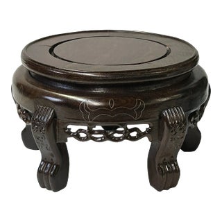 6.5" Brown Solid Wood Round Claw Legs Stand Easel Silver Line Inlay For Sale