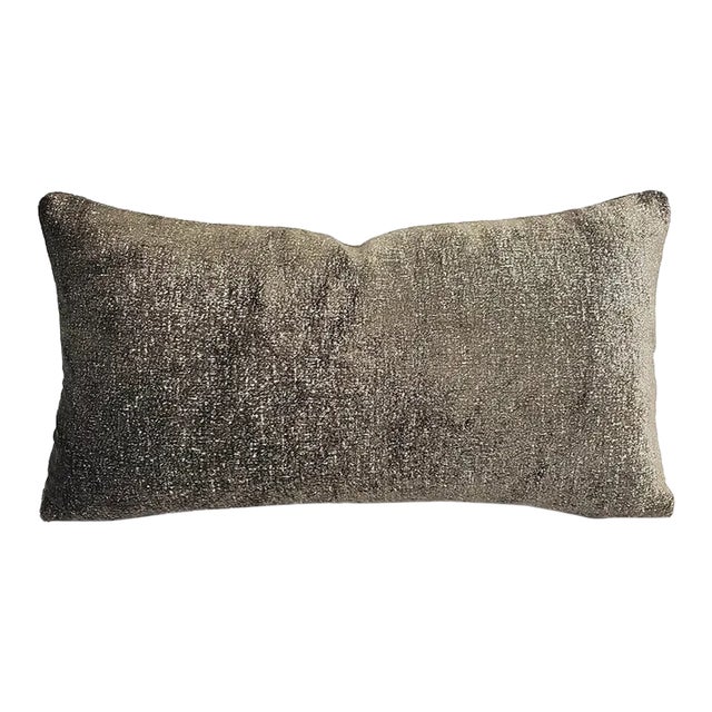 Brown Plush Velvet With Silver Metallic Lumbar Pillow Cover For Sale