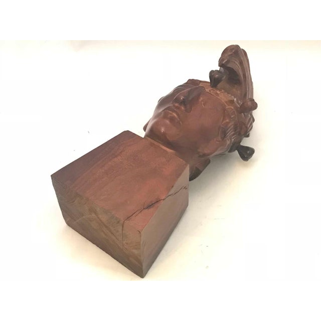 Brown Mid 20th Century Jose Pinal Carved Wood Aztec Bust - Mid Century Modern Sculpture For Sale - Image 8 of 10