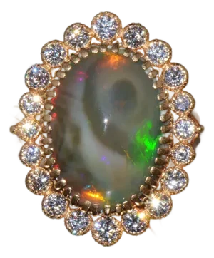 Certified Natural 9.25Cts VS F Diamond Opal 750 18K Solid Gold Cocktail Halo Milgrain Ring, size 6.5