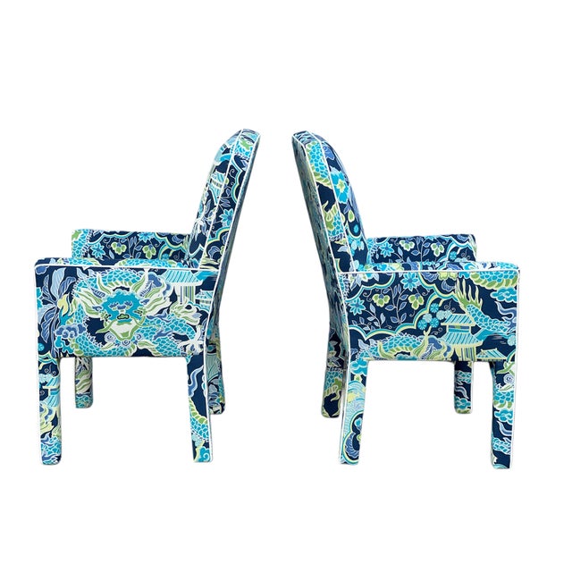 1980s Pair MCM CasaBique Ming Armchairs in Thibaut “Imperial Dragon” For Sale - Image 12 of 18