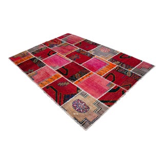 Vibrant Pink & Red Turkish Rug Hand Knotted Handstitched Art - 5'7"x7'10" For Sale