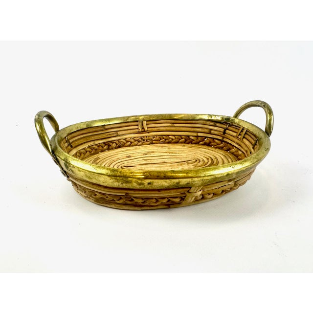 Italian Rattan and Brass Basket Centerpiece, 1960s For Sale - Image 10 of 12