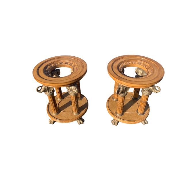 Pair of Round Dining Room Table Pedestal With Elephant Heads and Feets. For Sale - Image 4 of 8