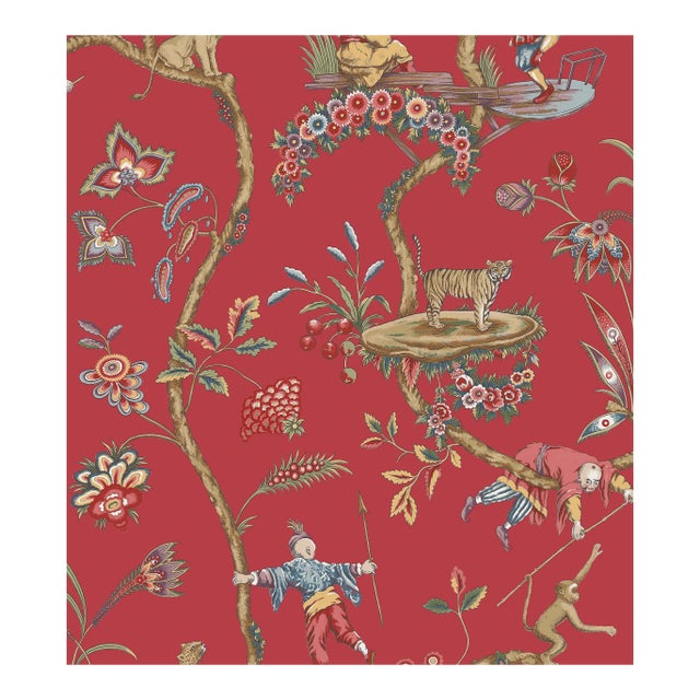 Sample - The House of Scalamandré Chinoise Exotique Removable Wallcovering, Tomato For Sale
