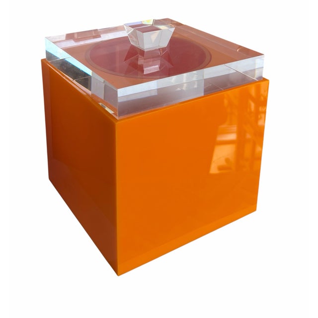 Mid-Century Modern Alessandro Albrizzi Mid Century Modern Orange Lucite Ice Bucket Box For Sale - Image 3 of 8