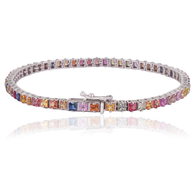 Metal Carat&Her 7.23 Ct Square Cut Vibrant Multi Sapphire Tennis Bracelet in 925 Silver For Sale - Image 7 of 12