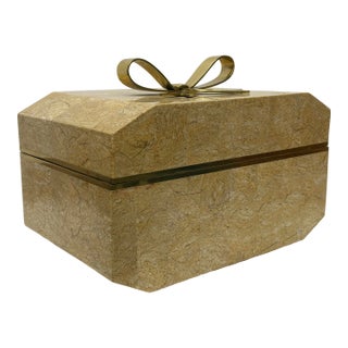 Vintage 1980's Oversized Tessellated Stone and Brass Maitland Smith Box For Sale