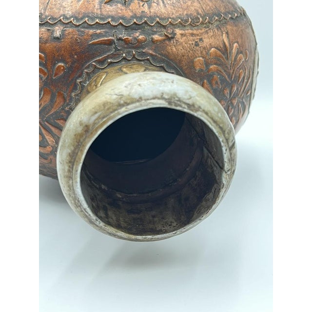 Antique Tibetan Copper Tin Vessel with Floral Pattern, 1920s For Sale - Image 9 of 11