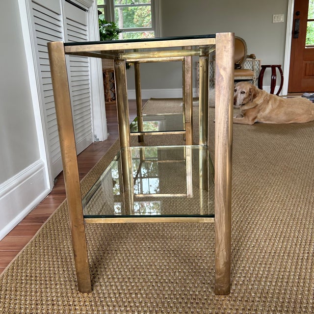 2010s Transitional Brass and Glass Side Tables - a Pair For Sale - Image 5 of 9