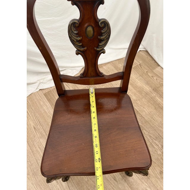 Brown Antique French Accent Chair Hand Carved Back and Legs Solid Mahogany Petite Size For Sale - Image 8 of 9