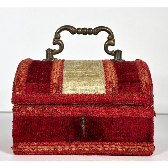 Antique Velvet Box for your consideration. The box measures approx. 5 1/4 inches tall, 5 1/4 inches wide and 4 inches...