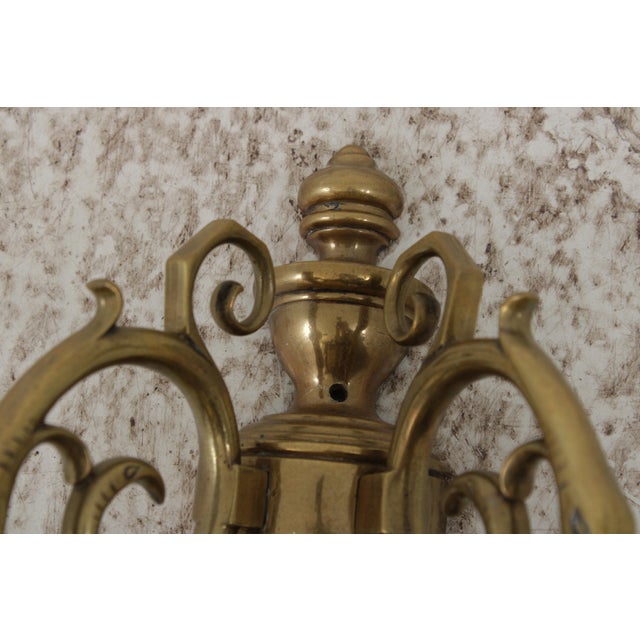 Pair Vintage Colonial Williamsburg Brass Candelabra Wall Sconces For Sale - Image 11 of 13