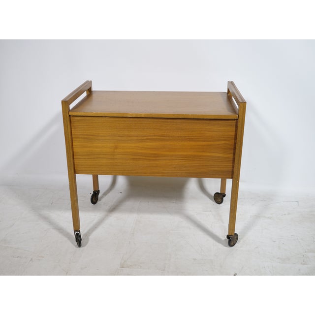 Mid-Century Walnut Sewing Box on Casters, 1960s For Sale - Image 4 of 7