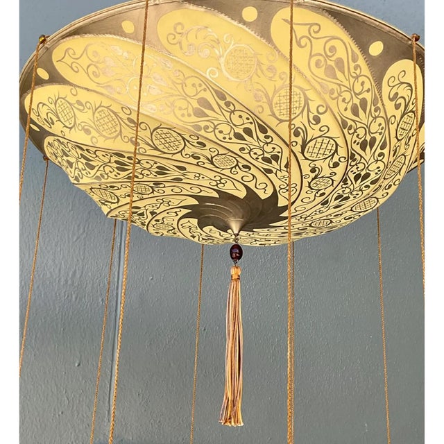 Brass Vintage Italian Fortuny Hand Painted Chandelier For Sale - Image 8 of 12
