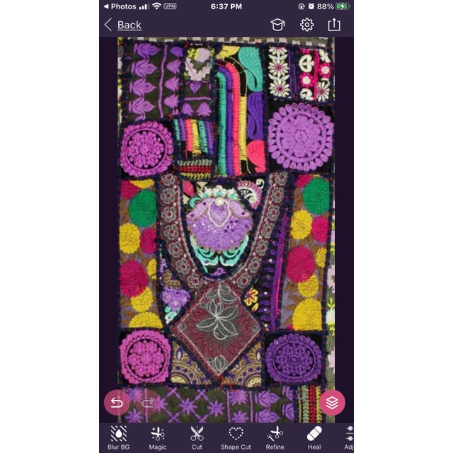 Glass Mid Century Hand Embroidered Vintage Textile Fiber Art Wall Hanging Tapestry For Sale - Image 7 of 11