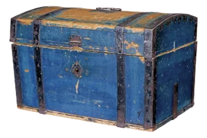 Antique Swedish Painted Pine and Metal Chest