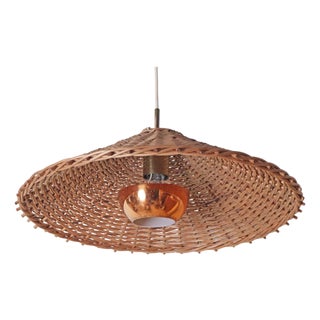Wicker, Copper and Brass Pendant Lamp, Sweden, 1950s For Sale