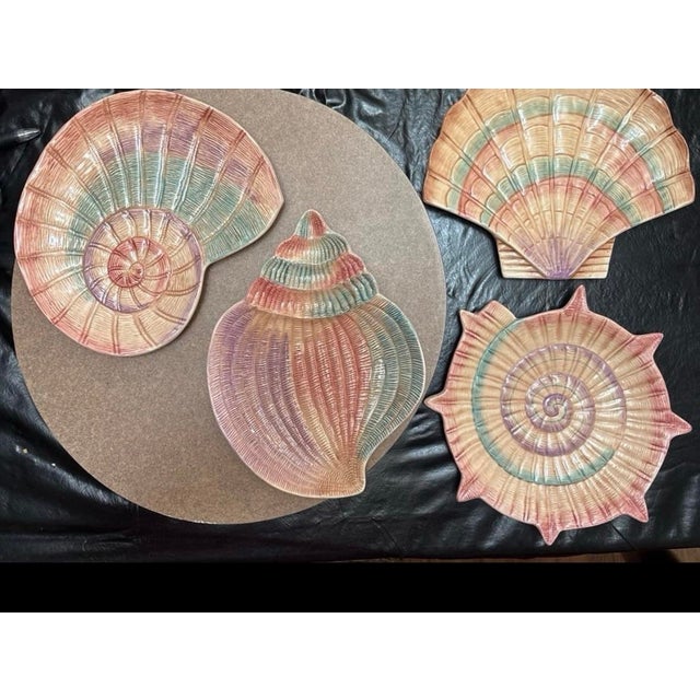 Beautiful vintage set of 4 Fitz and Floyd Caribbean collection appetizer or salad plates featuring elegant nautical sea...