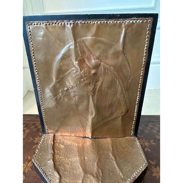 Vintage Handcrafted Pair of Equestrian Bookends With Horses of Embossed Copper on Wood, Made in England For Sale In Los Angeles - Image 6 of 14