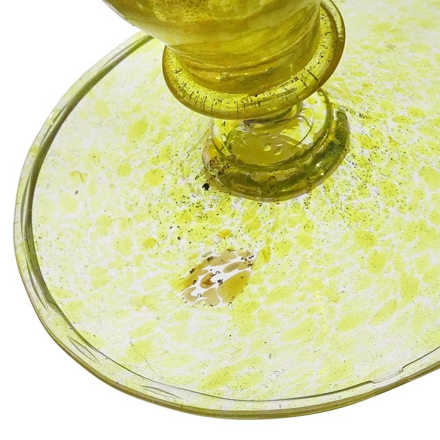 Antique Venetian Murano Yellow Spots Basket of Flower Gold Fleck Italian Footed Drinking Glass Chalice For Sale In Orlando - Image 6 of 7
