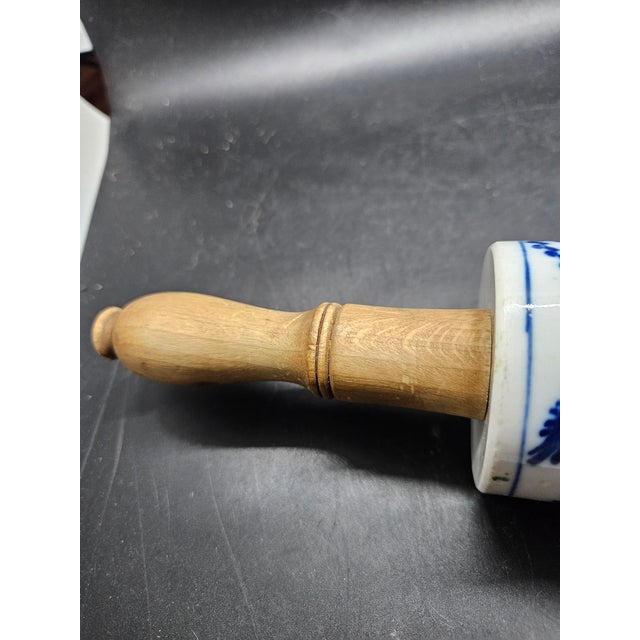 Antique Meissen Germany Blue Onion Vine Rolling Pin 15" Porcelain Wood Handle