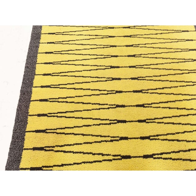 Mid-Century Modern Doris Leslie Blau Vibrant Vintage Swedish Pile Rug in Yellow and Charcoal For Sale - Image 3 of 9