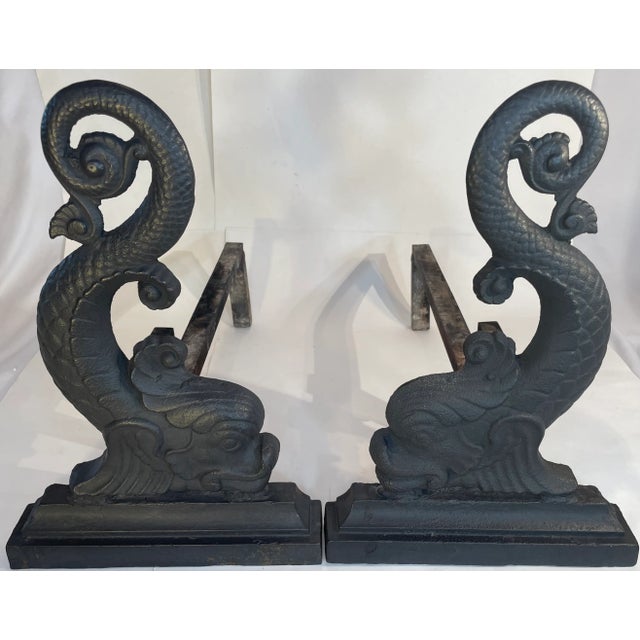 Dolphin Fireplace Andirons, Black Cast Iron, Circa 1900, a Pair Chairish