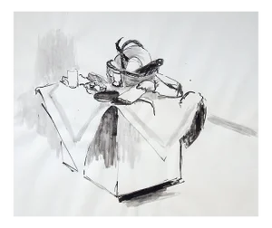Mid 20th Century Modernist Pen & Ink Still Life Drawing