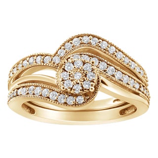 14K Yellow Gold Plated .925 Sterling Silver 1/3ct Cttw Multi-Diamond Bypass Vintage-Style Bridal Set Ring and Band (I-J Color, I3 Clarity) - Size 6 For Sale