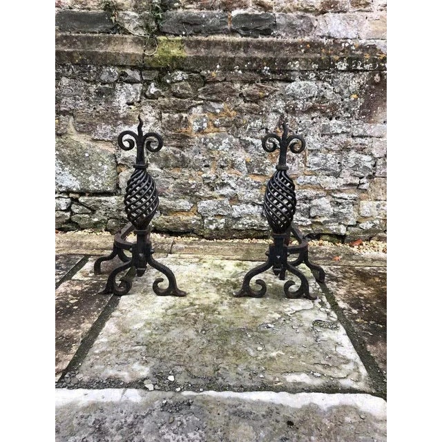 19th Century Gothic Wrought Iron Fireplace Andirons, Set of 2 For Sale - Image 5 of 8