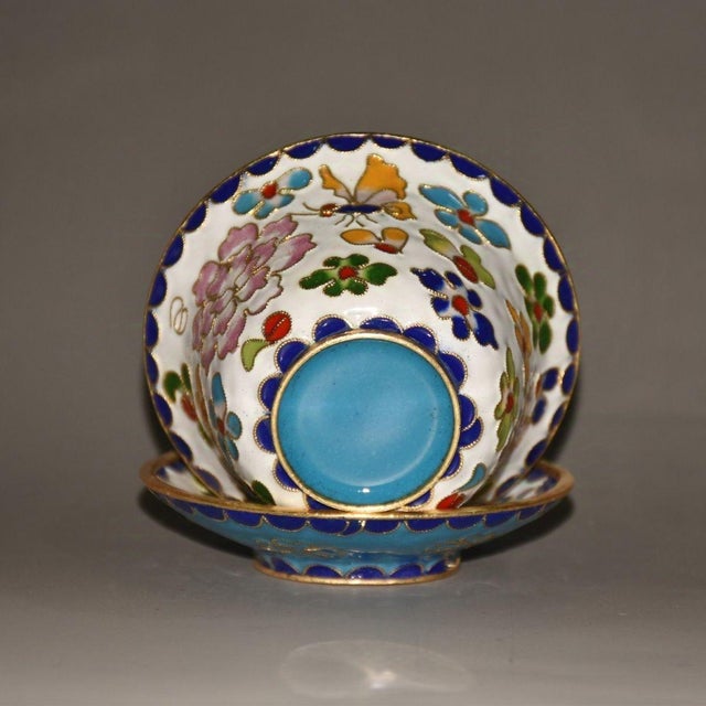 Metal 1960s Chinese Cloisonne Peony Gaiwan Teacup With Saucer For Sale - Image 7 of 9