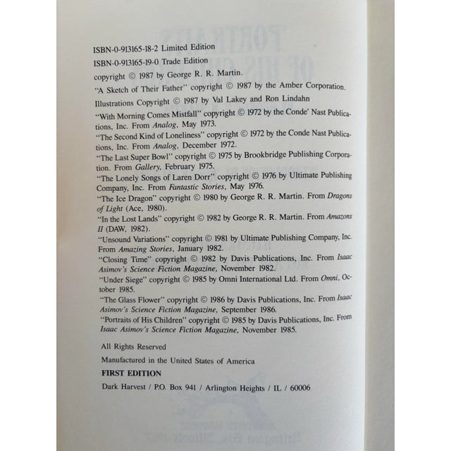 Portraits of His Children by George r.r. Martin 1987 First Edition + Printing Very Fine For Sale - Image 11 of 12