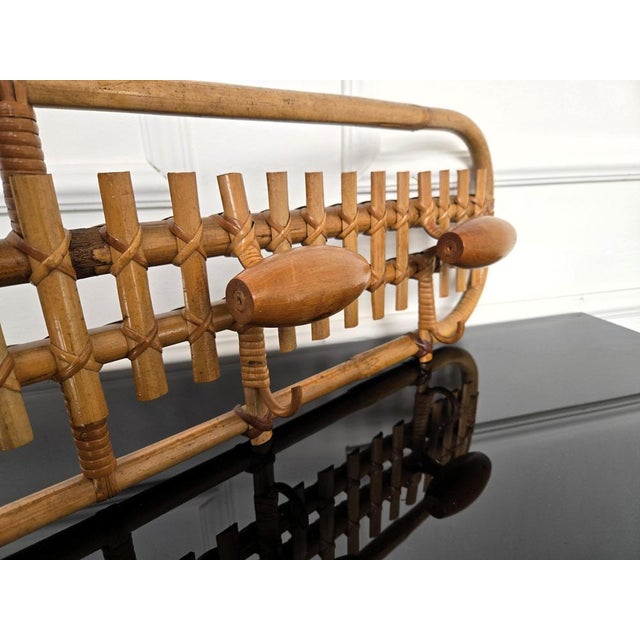 1960s Italian Bohemian Bamboo and Rattan Wall Coat Hanger, 1960s For Sale - Image 5 of 10