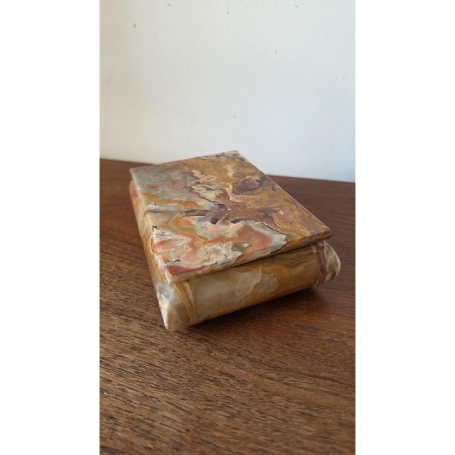 Mid 20th Century Vintage Onyx Stone Box, Banded Marble Jewelry Box, Heavy Calcite Trinket Box, Natural Stone Storage, Decorative Keepsake Box For Sale - Image 5 of 10
