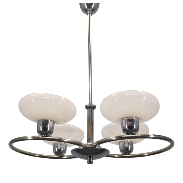 Chrome and Glass Chandelier attributed to Drukov, Former Czechoslovakia, 1950s For Sale