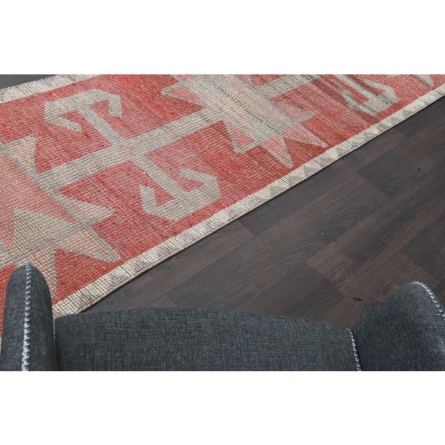 1970s Turkish Oushak Handmade Wool Cotton Red Runner Rug For Sale - Image 9 of 11
