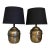 Pair of Vintage Brass Capsule Table Lamps With Black Shades For Sale