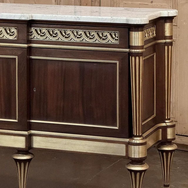 Grand Antique French Louis XVI Mahogany Marble Top Buffet a l'Etrusque For Sale - Image 9 of 18