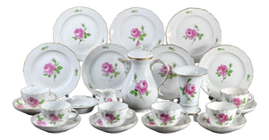 Rote Rose Coffee Service in Porcelain from Meissen, Germany, 1980s, Set of 23