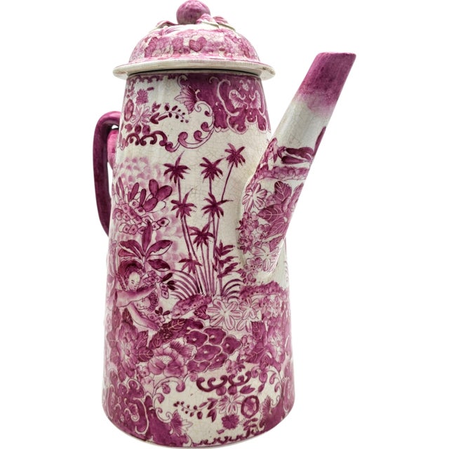 Late 20th Century Maximalist Pink Chinoiserie Lidded Coffee Pot, Fine Crackle Glaze Porcelain 11.75" For Sale In San Francisco - Image 6 of 17