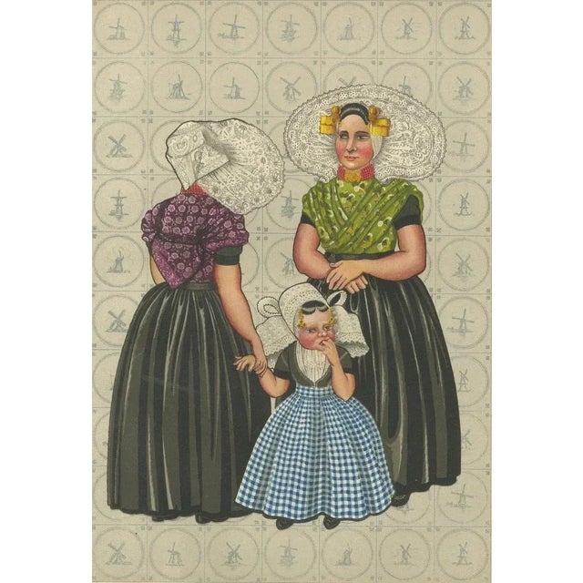 Paper South Beveland Women and Girl in Lace Caps and Black Skirts with Golden Pins, 1932, Paper For Sale - Image 7 of 10